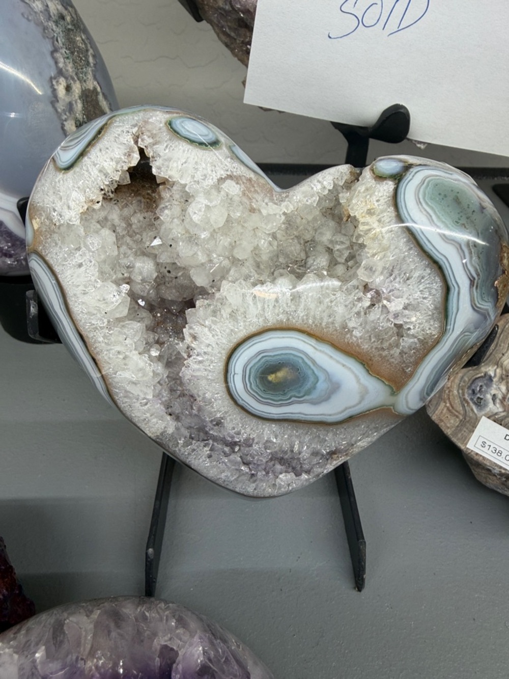 Heart-Shaped Druzy Agate Decorative Stone - White and Gray No Refunds